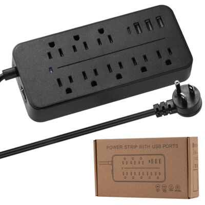 Multi Outlet Surge Protector USB Charging Power Strip Extension Cord Flat Plug 