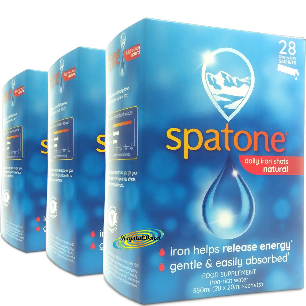 3x Spatone Natural Diario Hierro Rico Agua Tragos Suplemento Alimentario 28 Bolsas