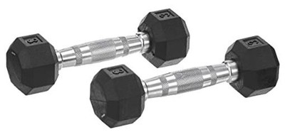 Dumbbells Hand Weights Set of 2 - Rubber Hex Chrome Handle A) 3-Pound (Pair)