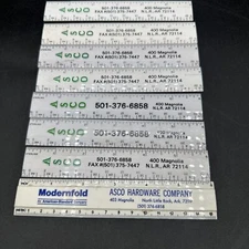 Lot Of 8 Vintage ASCO Hardware Rulers 6”