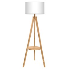 Tomons Stehlampe Stativ aus Holz, Stehleuchte mit Ablage und E27 8W Glühbirne