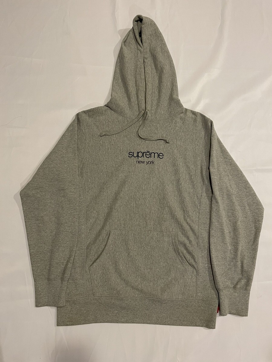 2015 Supreme CLASSIC LOGO Pullover Hooded Sweatshirt Sz L Heather