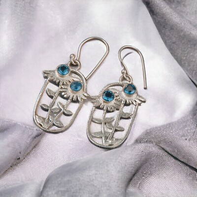 Gift For Her Natural London Blue Topaz Drop/Dangle Earrings 925 Silver