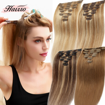 9A Clip In Remy Human Hair Extensions Hairpiece Full Head Double Drawn Straight