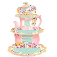 Soporte floral de 3 niveles para magdalenas de fiesta de té decoración primavera vintage tetera fiesta