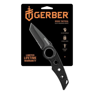 Folding Pocket Knife 3 Partially Serrated Tanto Survival Black Gerber Gear Remix