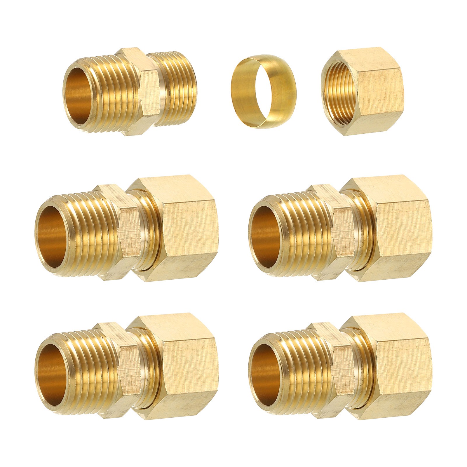5Pcs Brass Pipe Fitting 5/8" OD x 1/2" NPT Male Brass Compression Tube Fitting