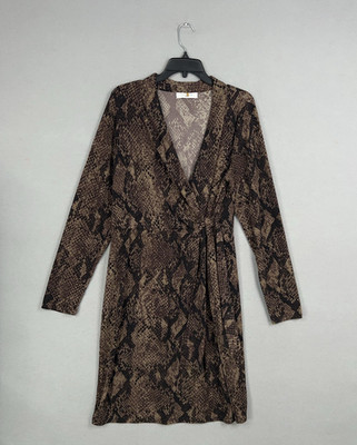 Tahari Dress Womens 0X Brown Black Snake Python Tie Waist Wrap Career Mobwife