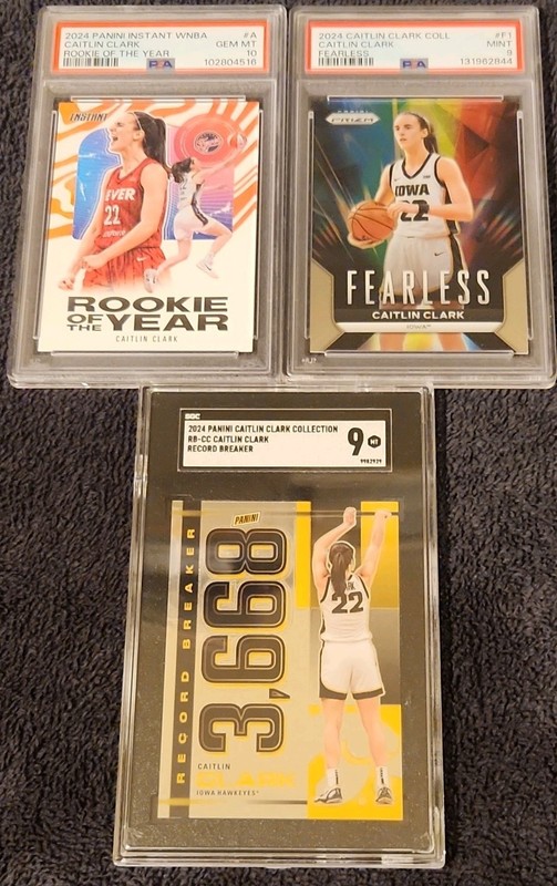 Caitlin Clark 19 CARD LOT!! 2024 Instant WNBA Rookie of the Year, PSA, SGC.