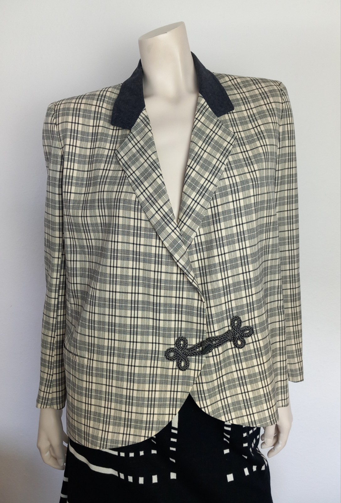 Blazer/chaqueta VALENTINO BOUTIQUE vintage gris/offwhite forro a cuadros De38/40 F8