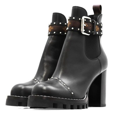 LOUIS VUITTON StarTrail Ankle Boots LV Logo Monogram buckle Women Size37.5 Black