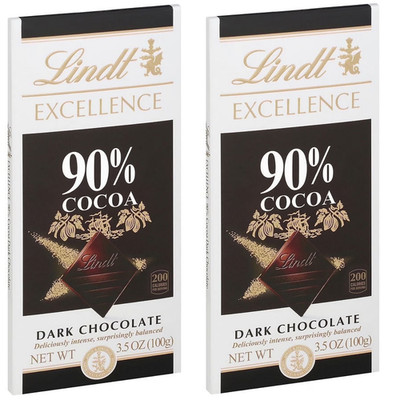 (2) Lindt Excellence 90% Dark Chocolate Bars 3.5 Oz Each Yummy ^
