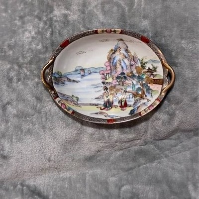 Antique Royal Kaga Nippon hand-painted porcelain double-handled dish-Geisha Girl