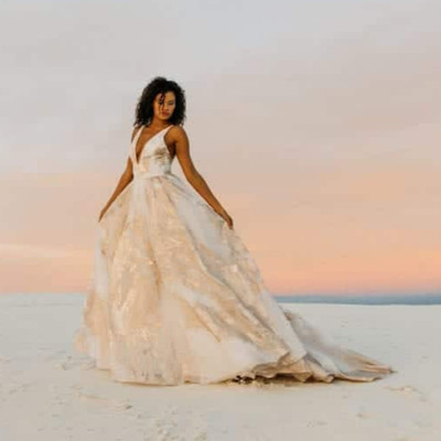 Alexandra Grecco Moonstone Halo Wedding Dress 2 Rose Quartz A-Line Chapel $5,600