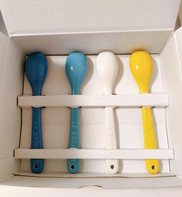 Le Creuset RIVIERA Collection Spoons 5.5 in Set of 4 Stoneware Blue white Yellow