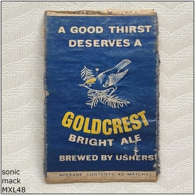 Goldcrest Bright Ale Brewed by Ushers A Good Thirst Matchbox Label (MXL48)