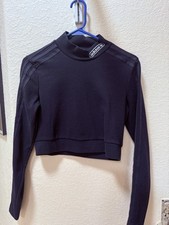 Adidas Originals Navy Cropped Top 3 Stripe Long Sleeve Mock Neck Women's M