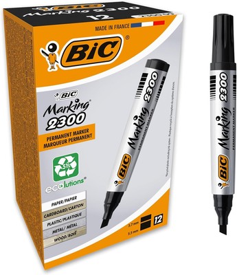 BIC Marking 2300 Permanent Marker, in Schwarz, Strichstärke 3.7 mm, 12er Pack