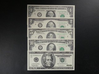 5No. 1995/6 USA/UNITED STATES OF AMERICA $1 $2 $5 $10 & $20 BANKNOTES UNC