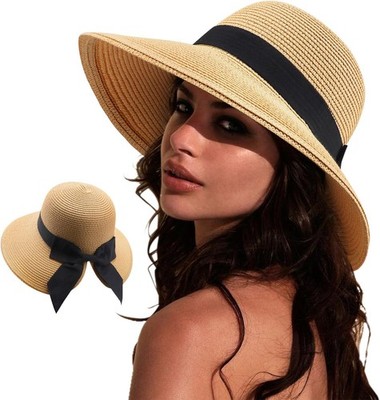 DRESHOW Sonnenhüte für Damen Reise Fedora Faltbarer Strand Sonnenhut Sommer B