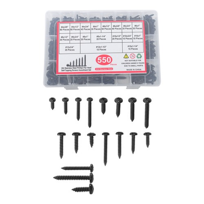 #ad 550Pcs 304 Stainless Steel Black Wood Screws Phillips Pan Head Assortment Kit $19.74