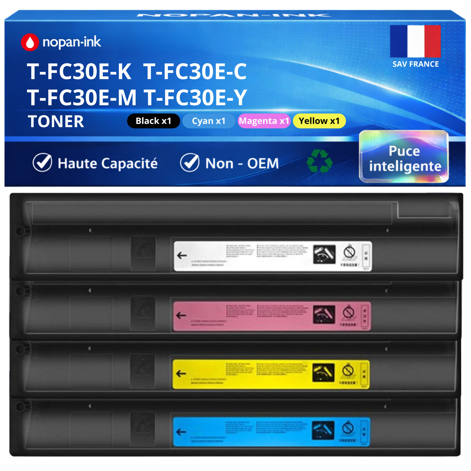 Pack de 4 toners compatibles pour Toshiba 6AG00004450 laser couleur e-Studio