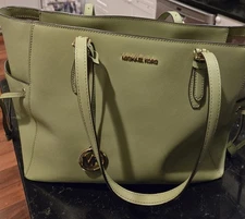 Michael Kors Gilly Large Green Leather Drawstring Travel Tote Bag Purse