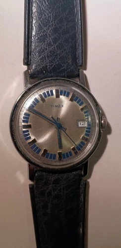 1974 Timex Mercury Manual Wind Fancy Blue Face Vintage Watch