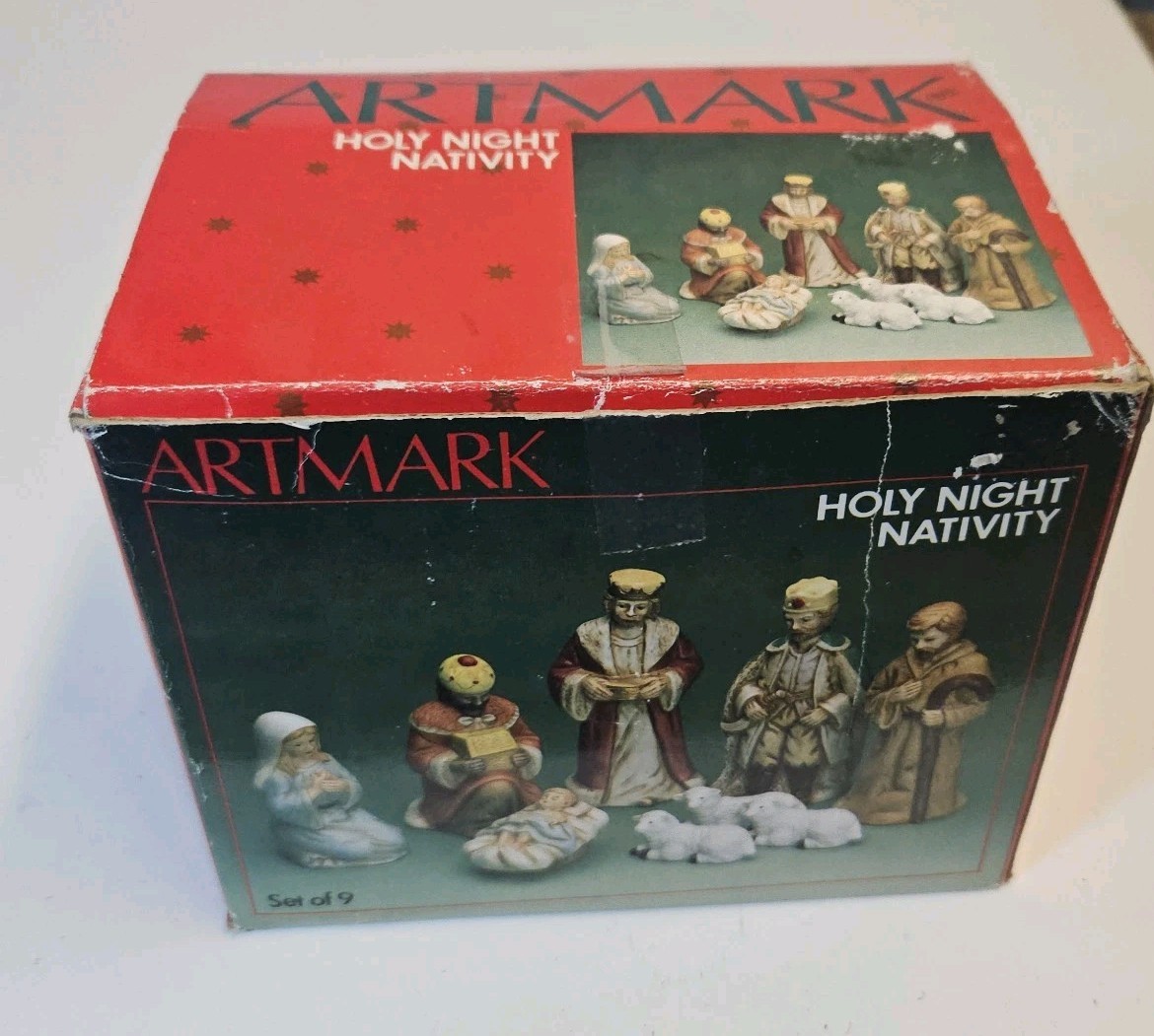 Vtg Artmark 1996 Nativity Set Of 9 Holy Night Nativity With Box Great Condition