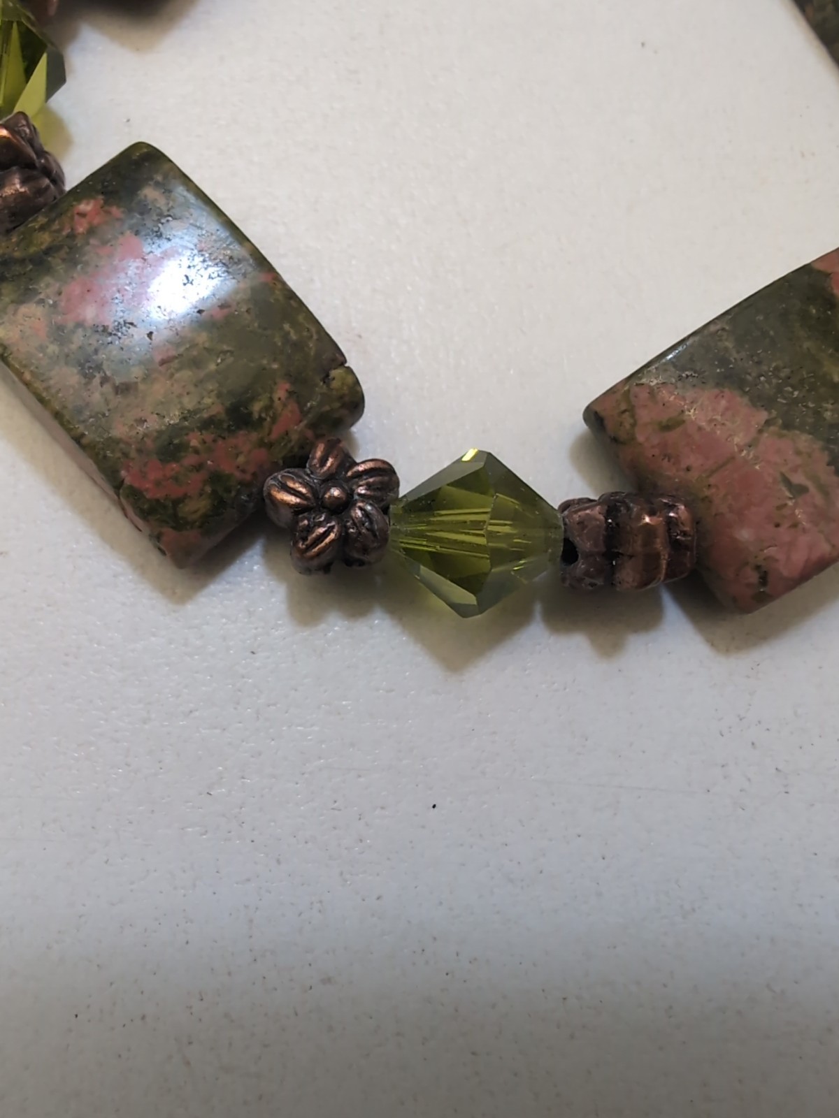 copper chain, green  pink beaded  rectangular jas… - image 9