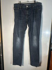 CONNOR 36R indigo denim distressed faded mid rise slim leg men's jeans STRETCH