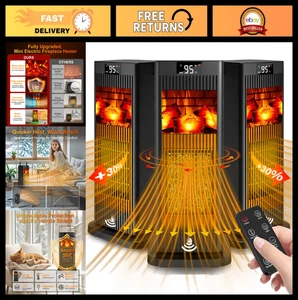 Compact Oscillating Space Heater with Infrared Sensor & 3D Flame Effect, 1500W E
