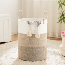 Woven Cotton Rope Laundry Basket 40L for Clothes, Toys, and Blanket Storage