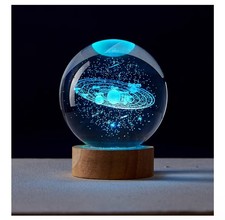 3D Crystal Ball Night Light, Upgraded 3.15 Inch Glass Ball Lamp Solar System