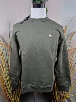 Tommy Jeans Badge Crew Herren Sweatshirt Langarm Pullover Pulli Grün Gr. S