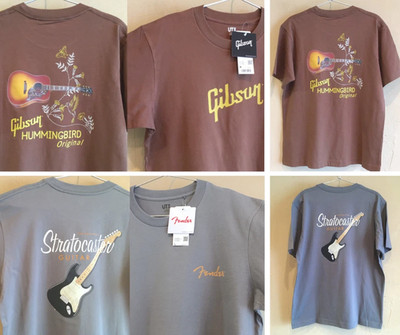 Set 2 Fender Stratocaster L & Gibson Kolibri M T-Shirt UT OFFICIAL Neu Gitarre