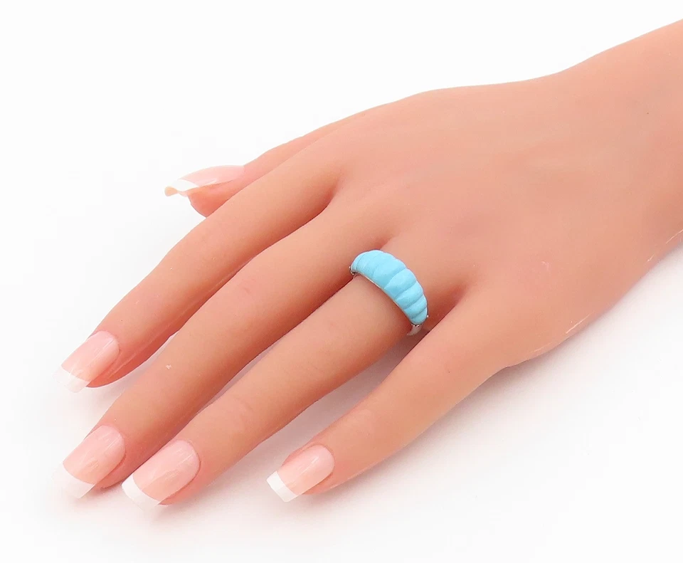 Anillo de plata de ley 925 vintage acanalado turquesa banda llamativa talla 7 RG34190 Foto 3 de 4