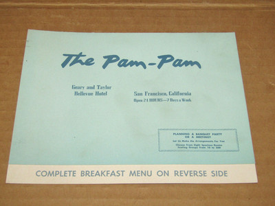 The Pam Pam Restaurant breakfast menu Bellevue Hotel SF CA