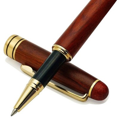 Luxury Rosewood Ballpoint Pen Writing Set with 2 Black Refills Gift Box