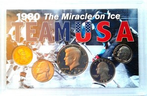 1980-S MIRACLE ON ICE TEAM USA Coin Set. 1c, 5c, 10c, 25c, 50c. 1980-S Coin Set.