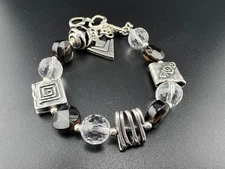 SILPADA STERLING SILVER 925 SMOKY QUARTZ FACETED CRYSTAL TOGGLE BRACELET B1275