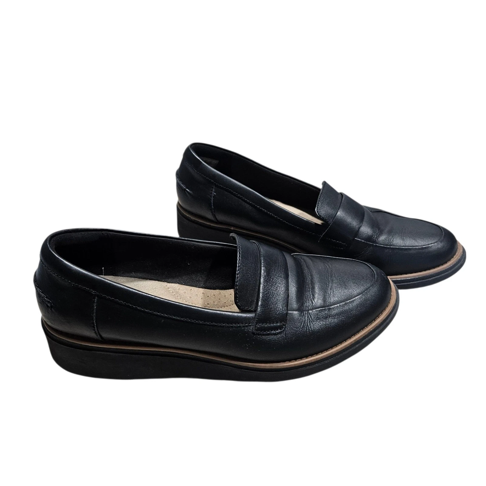 Mocassini Clarks in pelle comodi slip on casual neri scarpe donna taglia 10 lavoro