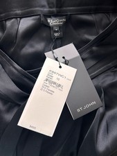 ST JOHN COUTURE sz 10 Black CAVIAR Satin Evening Pants 495 NWT Genie Leg NEW
