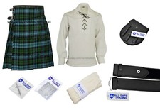 Men Scottish 9 Pieces 8 Yards Kilt Outfit with Sporran, Campbell Ancient Tartan