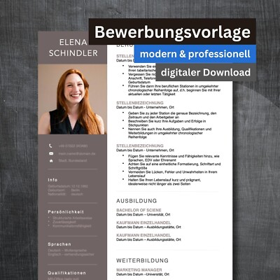 Bewerbungsvorlage & Lebenslauf Elena für Word, Pages, LibreOffice