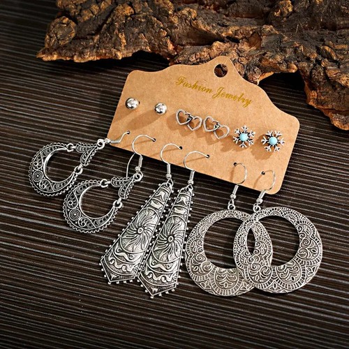 Bohemian Alloy Hollow Earrings Set Fashion Silver Colour Copper Beads Earrings - Picture 6 of 9