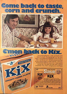 1974 Kix Cereal PRINT AD Crispy Corn Puffs C mon Back To VTG 1970s General Mills