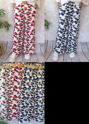 38 40 42 44  schöne Hose  Muster Marlene wide leg Palazzo mit Gürtel  ROSA