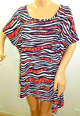Lexington Avenue Women Plus Size 2x Black Coral Floral Tunic Top Blouse Shirt