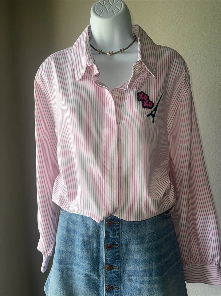 Camisa Karl Lagerfeld Paris Edición Limitada Rosa Rayas Mujer Talla XL NUEVA CON ETIQUETAS. Foto 3 de 4